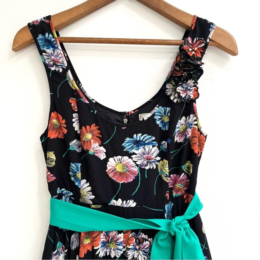 Anthropologie Moulinette Soeurs 3D Floral Appliqué Dress Tea Length Black Green - Picture 3 of 12